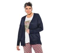 Ulla Popken Strickjacke, V-Ausschnitt, Offene Form, Langarm Cardigan, Blu Marino, 48/50 IT Donna