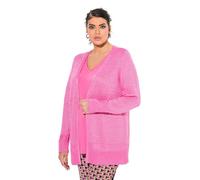 Ulla Popken Strickjacke, V-Ausschnitt, Offene Form, Langarm Cardigan, Colore: Rosa, 48/50 IT Donna