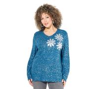 Ulla Popken Sweatshirt, Schneeflocken, V-Ausschnitt, Langarm Maglia di Tuta, Nero, 50-52 Donna