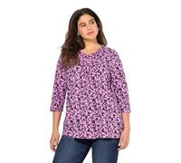Ulla Popken T-Shirt, A-Linie, V-Ausschnitt, Zierfalten, 3/4-arm, Grigio, 68 IT/70 IT Donna