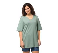 Ulla Popken T-Shirt Basic dal Taglio Morbido con Scollo a V e Mezze Maniche Verde Muschio Chiaro 66+ 515283182-66+