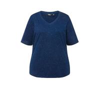 Ulla Popken T-Shirt, Bottoncini, Scollo a V, Mezza Manica Magliette, Blu Scuro, 56-58 Donna