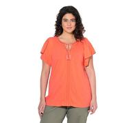 Ulla Popken T-Shirt con passamano, Scollo a Tunica e Mezze Maniche ad Aletta Pesca Chiaro 50+ 829630510-50+