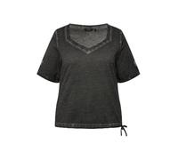 Ulla Popken Maglietta con Coulisse e Cuore in Lurex, Classic 830325 T-Shirt, Nero, 52/54 IT Donna