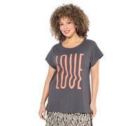 Ulla Popken T-Shirt dal Taglio Oversize con Love, Scollo a Girocollo e Mezze Maniche Grigio Grafite 46+ 829291100-46+