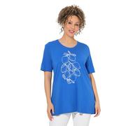 Ulla Popken T-Shirt dal Taglio Svasato con Limoni, Scollo a Girocollo, Mezze Maniche e Modal Blu Pavone 58+ 847929740-58+