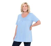 Ulla Popken T-Shirt, Zierfalten, A-Linie, Rundhals, Halbarm, Modal Camicetta Lunga, Blu Chiaro, 48/50 IT Donna