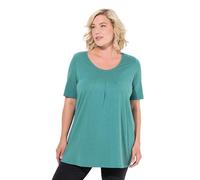 Ulla Popken T-Shirt, Zierfalten, A-Linie, Rundhals, Halbarm, Modal Camicetta Lunga, Verde, 50-52 Donna