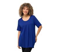 Ulla Popken T-Shirt dal Taglio Svasato con Modal, Pieghe Decorative, Scollo a Girocollo e Mezze Maniche Blu Cobalto 50+ 796473760-50+