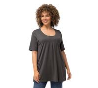 Ulla Popken T-Shirt dal Taglio Svasato con Modal, Pieghe Decorative, Scollo a Girocollo e Mezze Maniche Grigio Grafite 58+ 796473110-58+
