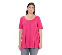 Ulla Popken T-Shirt dal Taglio Svasato con Modal, Pieghe Decorative, Scollo a Girocollo e Mezze Maniche Magenta 46+ 796473528-46+