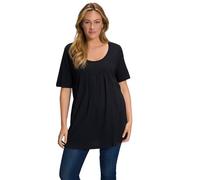 Ulla Popken T-Shirt, Zierfalten, A-Linie, Rundhals, Halbarm, Modal Magliette, Schwarz, 48-50 Donna