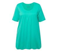 Ulla Popken T-Shirt dal Taglio Svasato con Modal, Pieghe Decorative, Scollo a Girocollo e Mezze Maniche Verde Turchese 50+ 796473437-50+