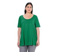 Ulla Popken T-Shirt dal Taglio Svasato con Modal, Pieghe Decorative, Scollo a Girocollo e Mezze Maniche Verde Smeraldo 54+ 796473459-54+