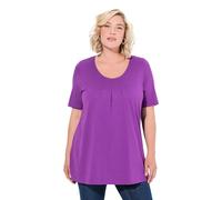 Ulla Popken T-Shirt dal Taglio Svasato con Modal, Pieghe Decorative, Scollo a Girocollo e Mezze Maniche Viola 50+ 796473824-50+