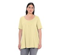 Ulla Popken T-Shirt dal Taglio Svasato con Modal, Pieghe Decorative, Scollo a Girocollo e Mezze Maniche Giallo Pallido 54+ 796473608-54+