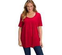Ulla Popken T-Shirt, Zierfalten, A-Linie, Rundhals, Halbarm, Modal Magliette, Mohn, 56-58 Donna