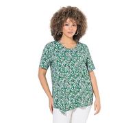 Ulla Popken T-Shirt dal Taglio Svasato con nervature, Orlo a Punte, Scollo a Girocollo e Mezze Maniche Verde Smeraldo 58+ 838511459-58+