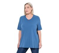 Ulla Popken T-Shirt dal Taglio Svasato con Scollo a V e Mezze Maniche Blue Jeans 42+ 807284721-42+