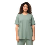 Ulla Popken T-Shirt dal Taglio Svasato con Scollo a V e Mezze Maniche Verde Muschio Chiaro 46+ 807284182-46+