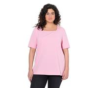 Ulla Popken T-Shirt dal Taglio Svasato con Scollo Rettangolare e Mezze Maniche Rosa 58+ 807286519-58+