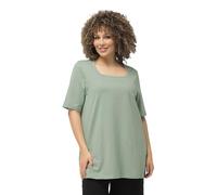 Ulla Popken T-Shirt dal Taglio Svasato con Scollo Rettangolare e Mezze Maniche Verde Muschio Chiaro 58+ 807286182-58+