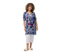 Ulla Popken T-Shirt dal Taglio Svasato con Stampa Patchwork, Scollo a Tunica e Mezze Maniche Blu Notte Scuro 50+ 829606130-50+