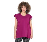 Ulla Popken T-Shirt dal Taglio Svasato con Volant e Scollo a V Rosso Borgogna 54+ 839342820-54+