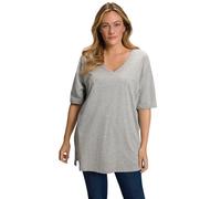 Ulla Popken Maglietta Basic, Scollo a V, Rilassata, A Mezza Manica T-Shirt Donna, Grigio Chiaro mélange, 48-50