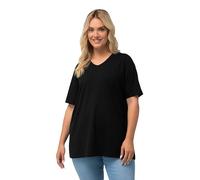 Ulla Popken Maglietta Basic, Scollo a V, Rilassata, A Mezza Manica T-shirt Donna, Nero, 60-62