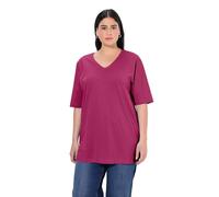 Ulla Popken T-Shirt dalle Linee morbide con Scollo a V e Mezze Maniche Rosso Borgogna 50+ 515283820-50+