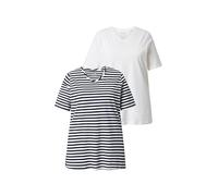 Ulla Popken T-Shirt in Confezione Doppia con Righe/Tinta Unita, Scollo a V e Mezze Maniche Blu Notte Scuro 42+ 840915133-42+