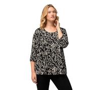 Ulla Popken T-Shirt mit Druck und 3/4 Arm, A-Line Magliette, Nero, 56/58 IT Donna