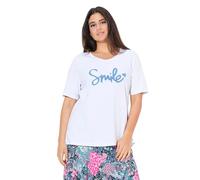 Ulla Popken T-Shirt mit Flauschigem Schriftzug, Classic Maglietta con Scritta soffice, Bianco Neve, 52/54 Donna