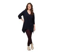Ulla Popken T-Shirt mit V-Ausschnitt und Spitzem Saum aus Umweltfreundlicher Baumwolle, Marine, 54-56 Donna