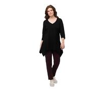 Ulla Popken T-Shirt mit V-Ausschnitt und Spitzem Saum aus Umweltfreundlicher Baumwolle, Schwarz, 46-48 Donna