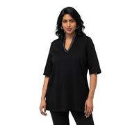 Ulla Popken T-Shirt, Pima Cotton, A-Linie, Kelchkragen, Halbarm, Schwarz, 46-48 Donna