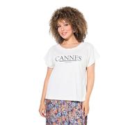 Ulla Popken T-Shirt, Schriftmotiv, Oversized, Rundhals, Halbarm, Bianco, 68 IT/70 IT Donna