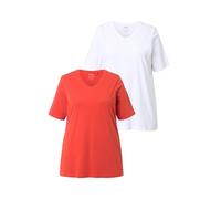 Ulla Popken T-Shirts, 2er-Pack, V-Ausschnitt, Halbarm, Biobaumwolle Maglietta, Argilla bruciata, 52/54 IT Donna