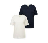 Ulla Popken T-Shirts, Confezione da 2, Scollo a V, Mezza Manica, Cotone Biologico Maglietta, Blu Marino, 52-54 Donna