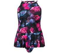 Ulla Popken Tankini con peonie, Coppe morbide e Volant Nero 42 827484100-42