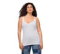 Ulla Popken Top a Costine, Scollo a V, Senza Maniche, Spalline Sottili, Bianco Neve, 60-62 Donna