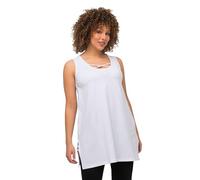 Ulla Popken Top dal Taglio Lungo, Svasato e Smanicato con Laccetti Decorativi e Scollo a Girocollo Bianco Neve 42+ 807423200-42+