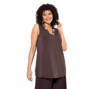 Ulla Popken Top dal Taglio Svasato e Smanicato con Ricami con Perline e Scollo a V Mogano 50+ 840143115-50+