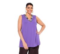 Ulla Popken Top dal Taglio Svasato e Smanicato con Ricami con Perline e Scollo a V Viola 58+ 840143830-58+