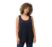 Ulla Popken Top dal Taglio Svasato e Smanicato in Modal con Pieghe Decorative e Scollo Rotondo Blu Notte Scuro 58+ 796470130-58+