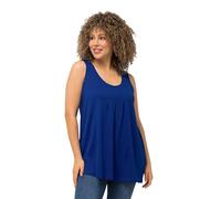 Ulla Popken Top, Pieghe Decorative, Linea A, Girocollo, Senza Maniche, Modal T-Shirt, Blu Cobalto, 54-56 Donna