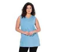 Ulla Popken Top Smanicato di Cotone dalle Linee morbide con Scollo a V Petrolio Chiaro 58+ 531122714-58+