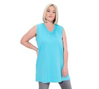 Ulla Popken Top Smanicato di Cotone dalle Linee morbide con Scollo a V Turchese Scuro 54+ 531122730-54+