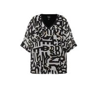 Ulla Popken Tunica a Doppio Strato con Lettere, Scollo a V e Maniche a 3/4 Bianco Neve 50+ 831980200-50+